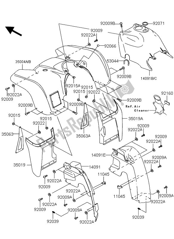 All parts for the Front Fender of the Kawasaki KVF 360 4X4 2007