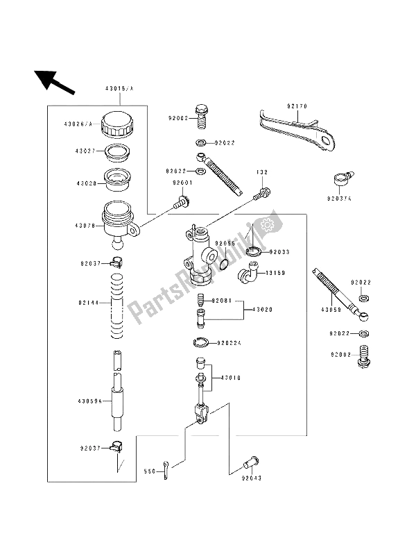 All parts for the Rear Master Cylinder of the Kawasaki ZZ R 600 1991