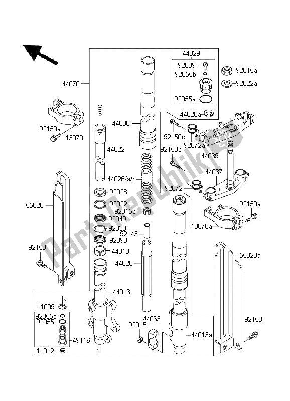 Todas as partes de Garfo Dianteiro do Kawasaki KLX 650R 1995