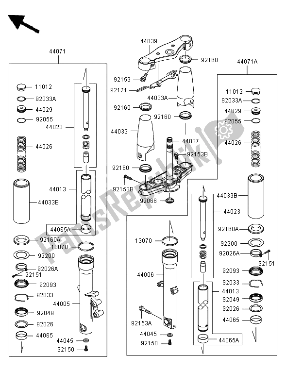 Toutes les pièces pour le Fourche Avant (jkavn2b17a015509) du Kawasaki VN 900 Classic 2009