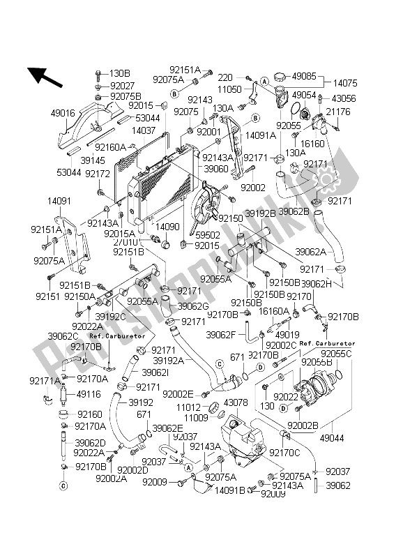 Toutes les pièces pour le Radiateur du Kawasaki ZXR 1200S 2004