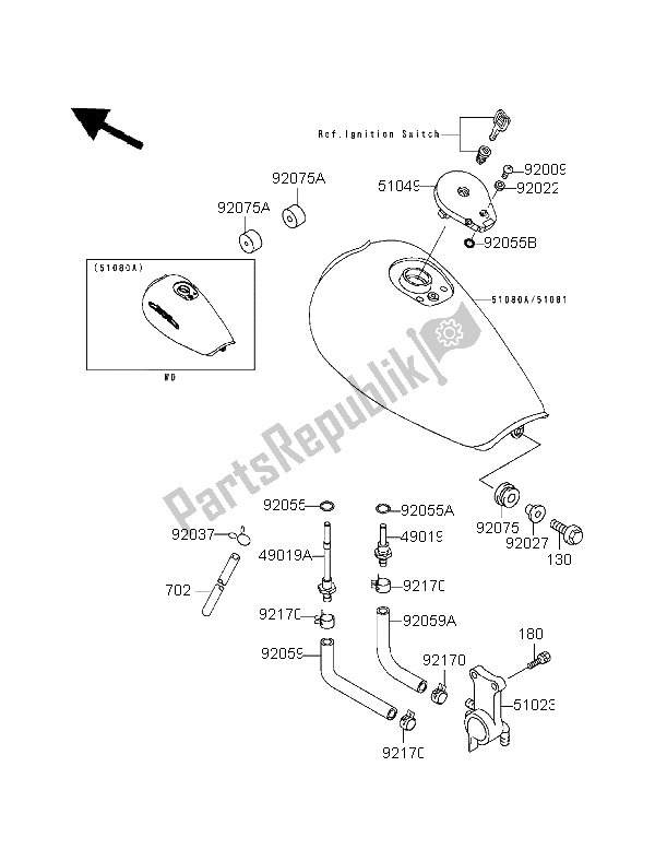 All parts for the Fuel Tank of the Kawasaki EL 252 1996