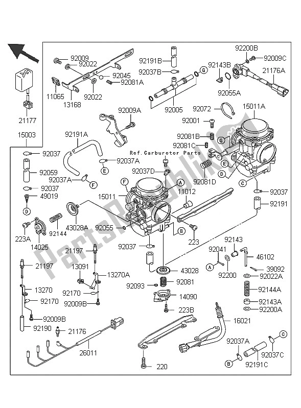 Alle onderdelen voor de Carburator van de Kawasaki W 650 2005