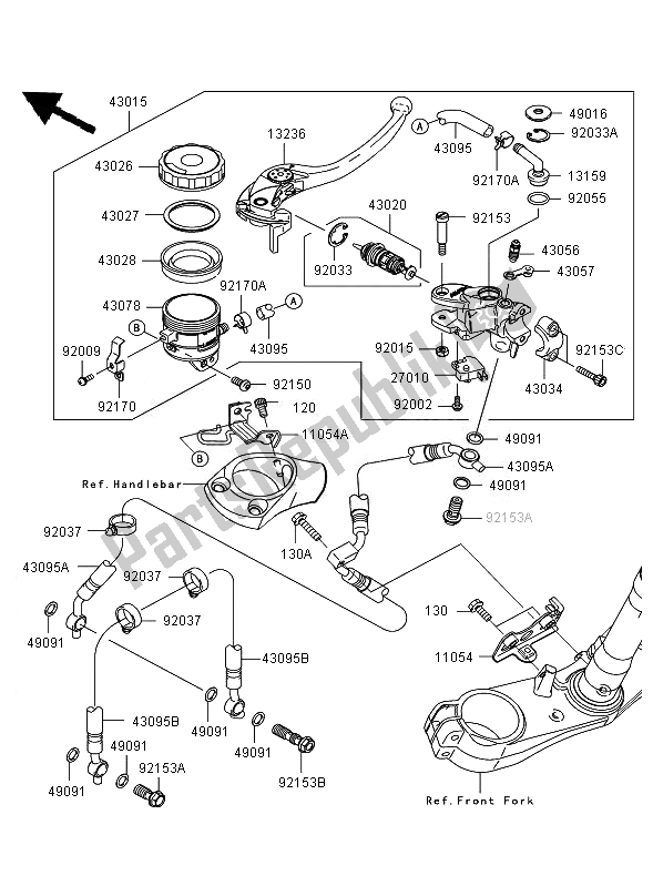 All parts for the Front Master Cylinder of the Kawasaki ZZR 1400 2007
