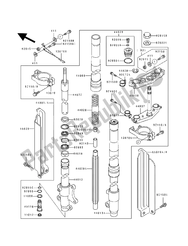 All parts for the Front Fork of the Kawasaki KDX 250 1992