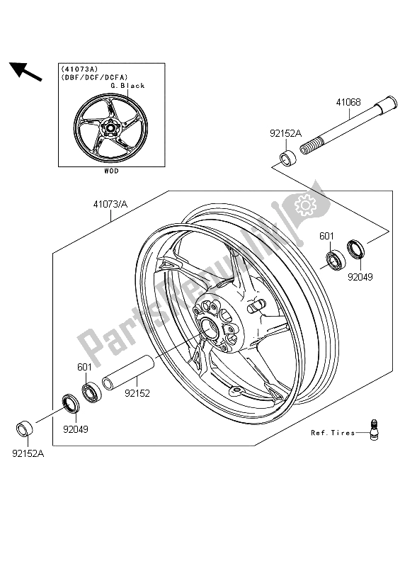 All parts for the Front Hub of the Kawasaki Z 1000 2011