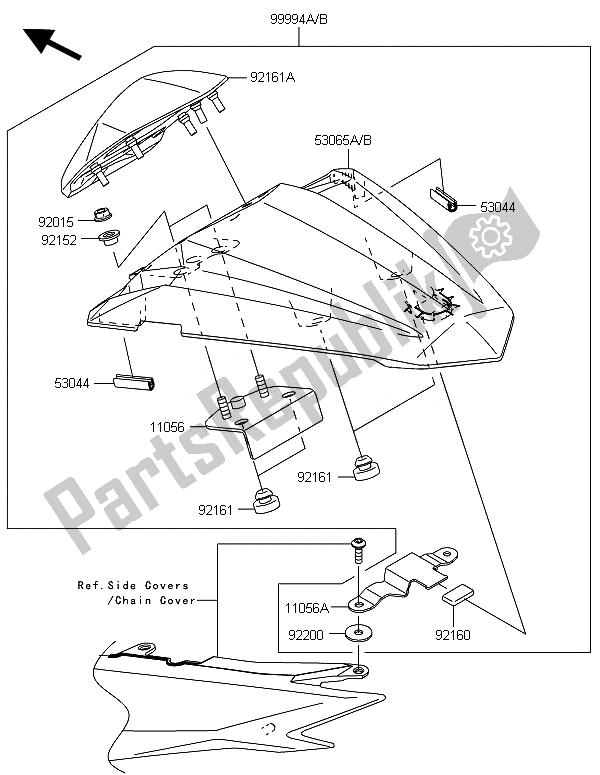Tutte le parti per il Accessorio (coprisella Singolo) del Kawasaki Ninja 300 2014