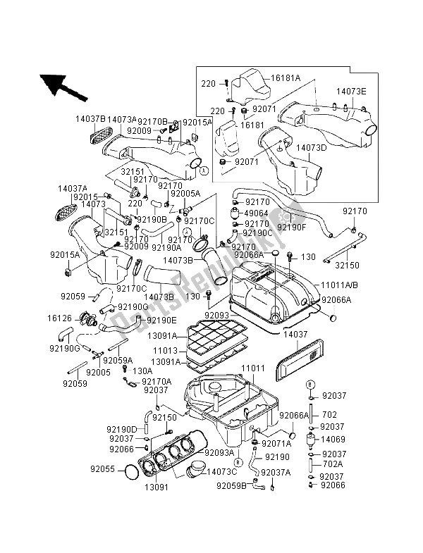 All parts for the Air Cleaner of the Kawasaki ZZR 1100 1995