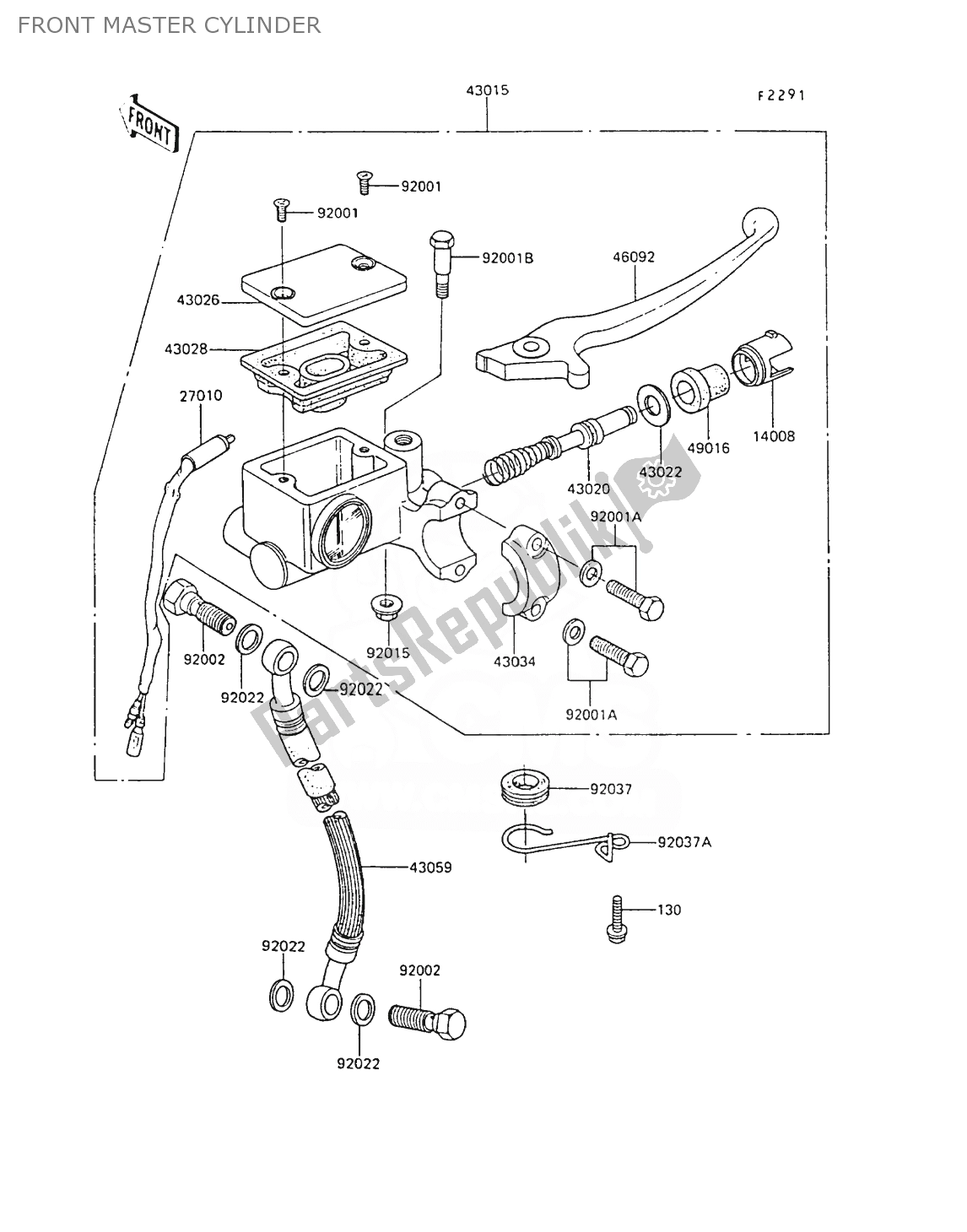 All parts for the Front Master Cylinder of the Kawasaki AR 80 1988