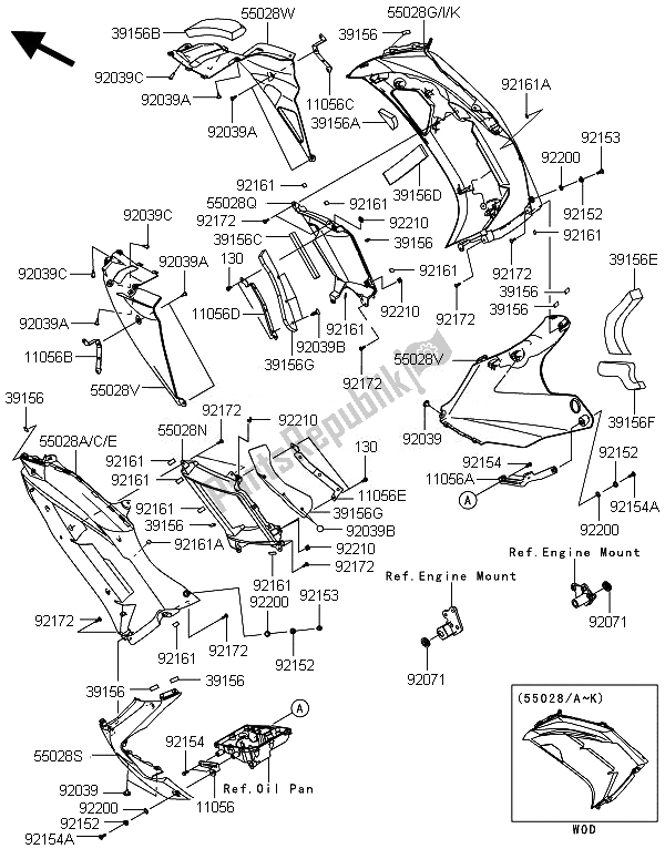 All parts for the Cowling Lowers of the Kawasaki ER 6F 650 2014