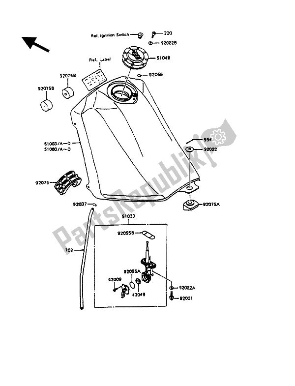 Alle onderdelen voor de Benzinetank van de Kawasaki KMX 125 1992