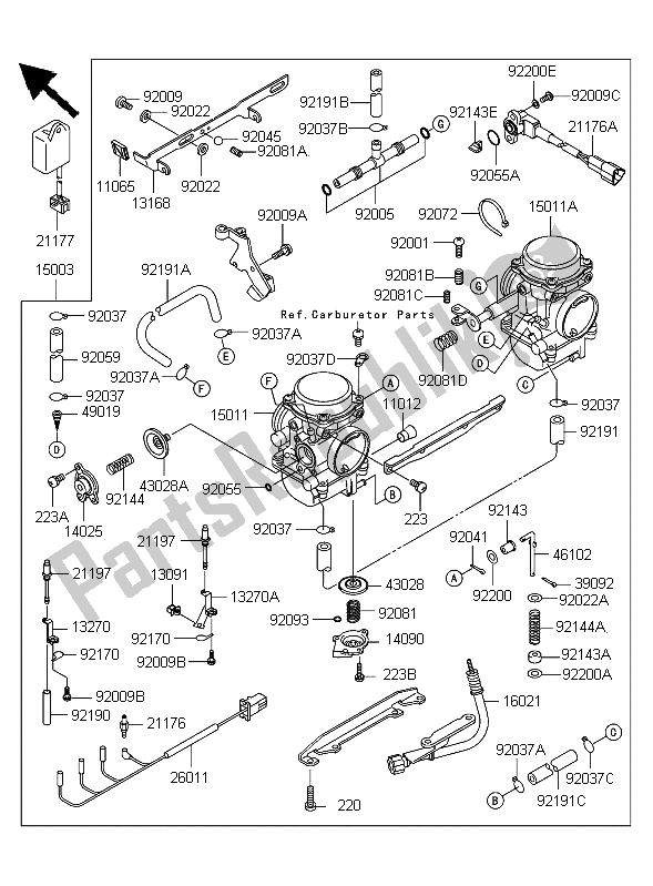 Alle onderdelen voor de Carburator van de Kawasaki W 650 2006