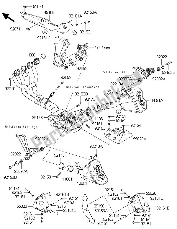 All parts for the Muffler(s) of the Kawasaki Z 1000 SX ABS 2015