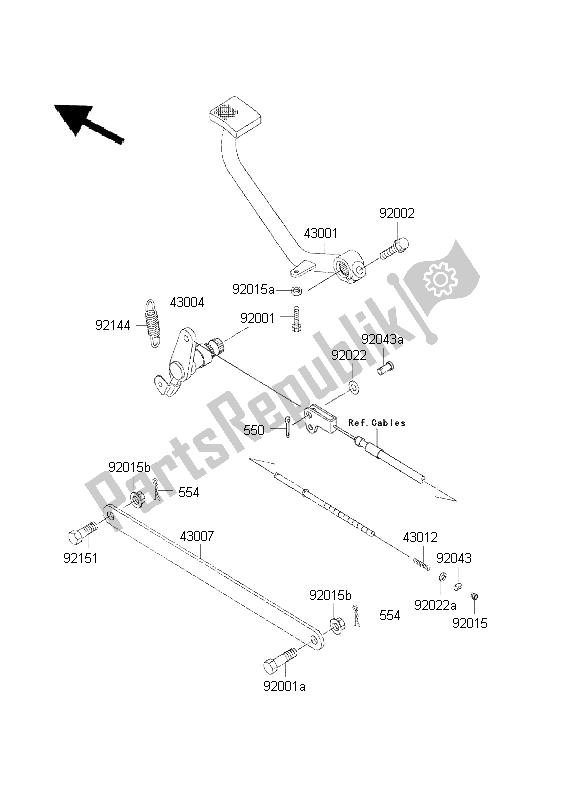 Alle onderdelen voor de Rempedaal van de Kawasaki EN 500 2001