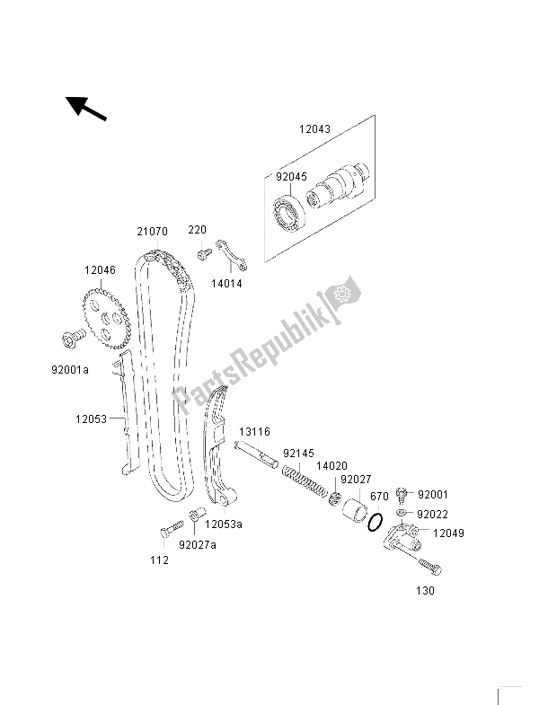 Todas as partes de árvore De Cames E Tensor do Kawasaki KVF 300 2002