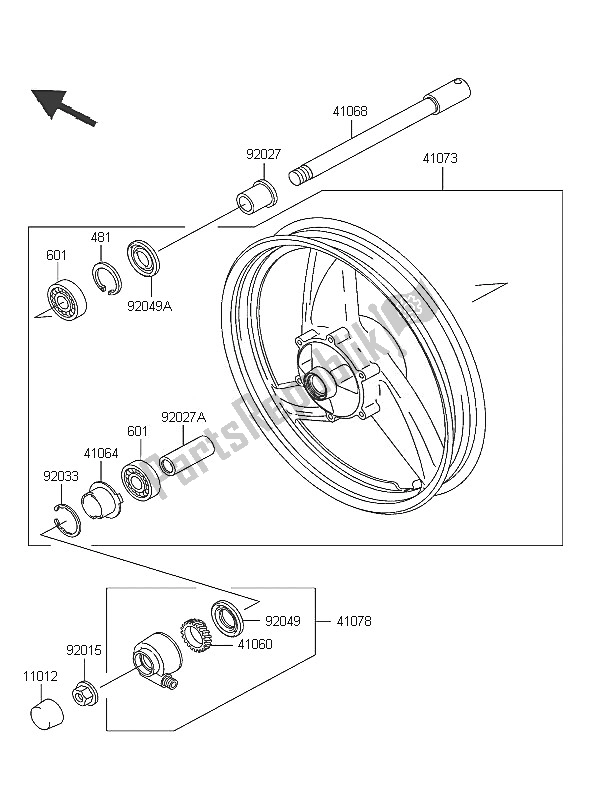 All parts for the Front Hub of the Kawasaki ER 5 500 2005