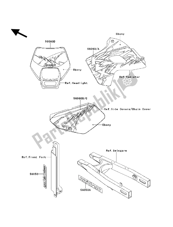 Tutte le parti per il Decalcomanie (ebano) del Kawasaki KLX 650 1994