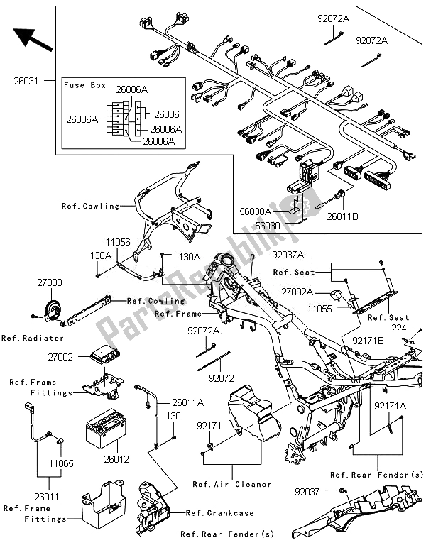 Tutte le parti per il Equipaggiamento Elettrico Del Telaio del Kawasaki Ninja 250R 2011