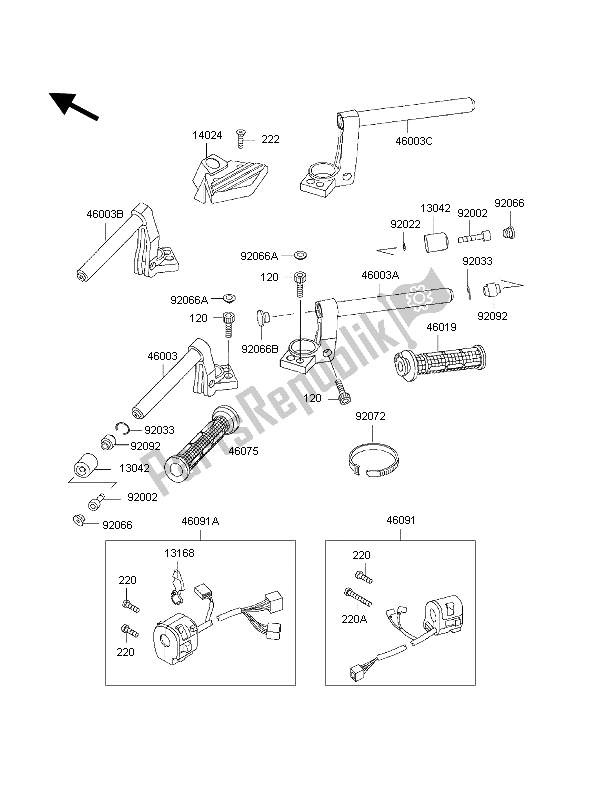 All parts for the Handlebar of the Kawasaki 1000 GTR 1998