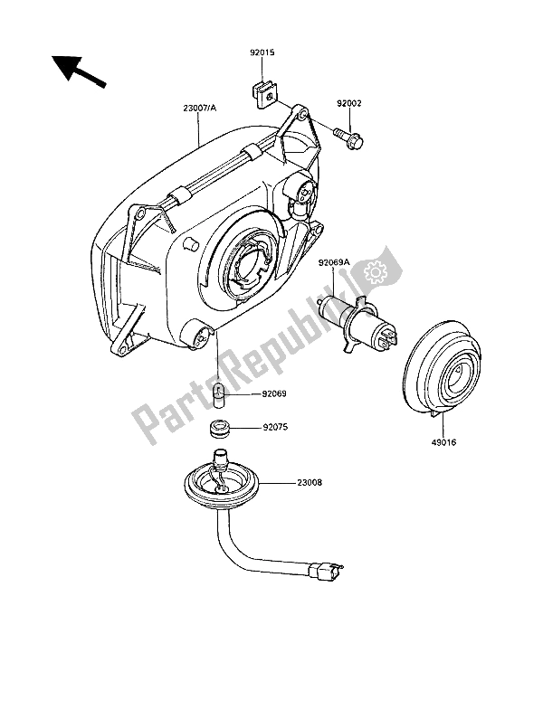 All parts for the Headlight(s) of the Kawasaki GPZ 600R 1989