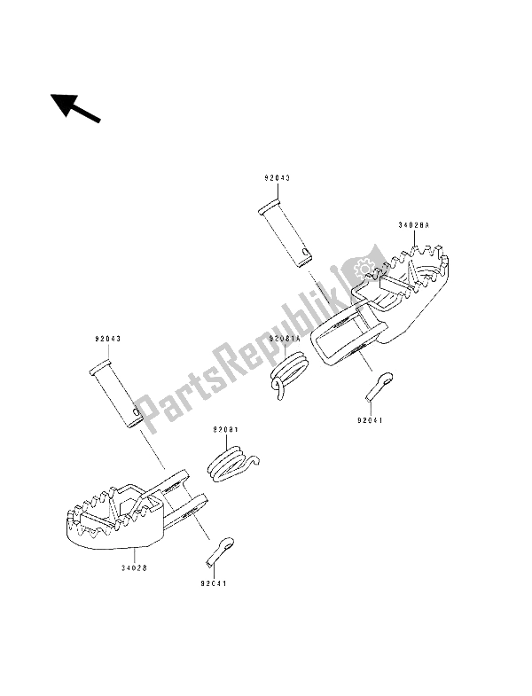 All parts for the Footrests of the Kawasaki KX 100 1994