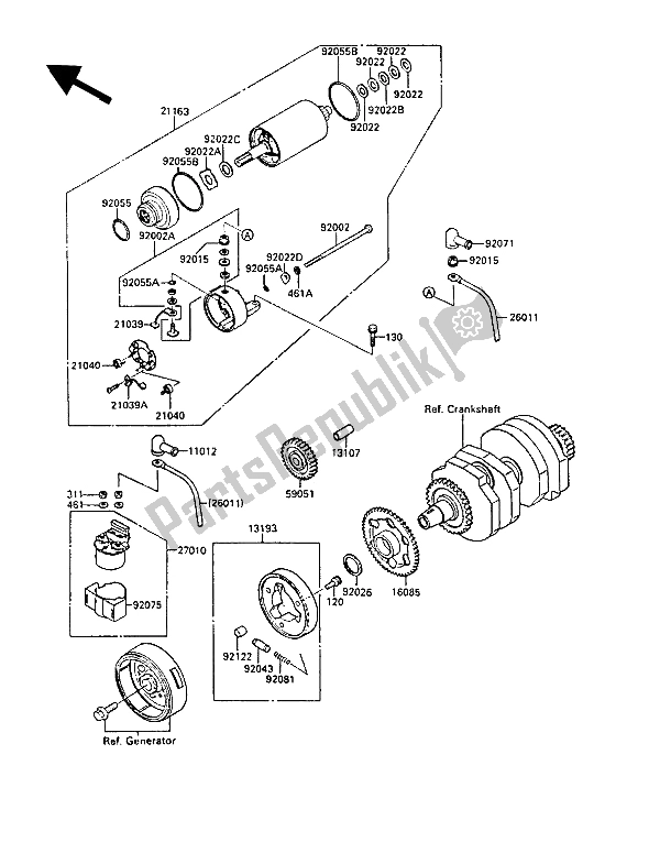 Tutte le parti per il Motorino Di Avviamento del Kawasaki EL 250 1988