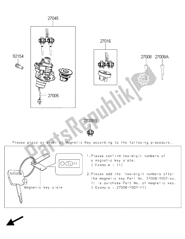 All parts for the Ignition Switch of the Kawasaki J 300 2015