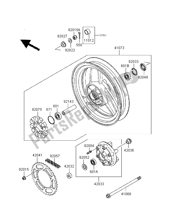 Alle onderdelen voor de Achternaaf van de Kawasaki GPZ 500S 1998
