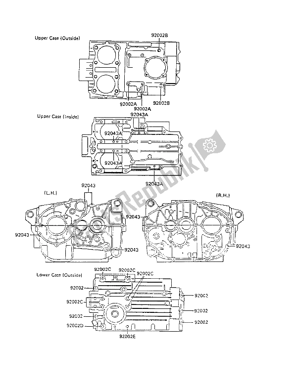 All parts for the Crankcase Bolt Pattern of the Kawasaki GPZ 305 Belt Drive 1988