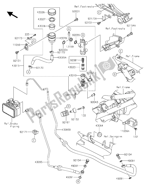 All parts for the Rear Master Cylinder of the Kawasaki Z 300 ABS 2015