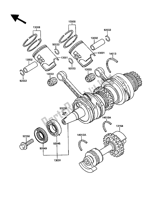 Tutte le parti per il Albero Motore E Pistone (i) del Kawasaki KR 1 250 1989