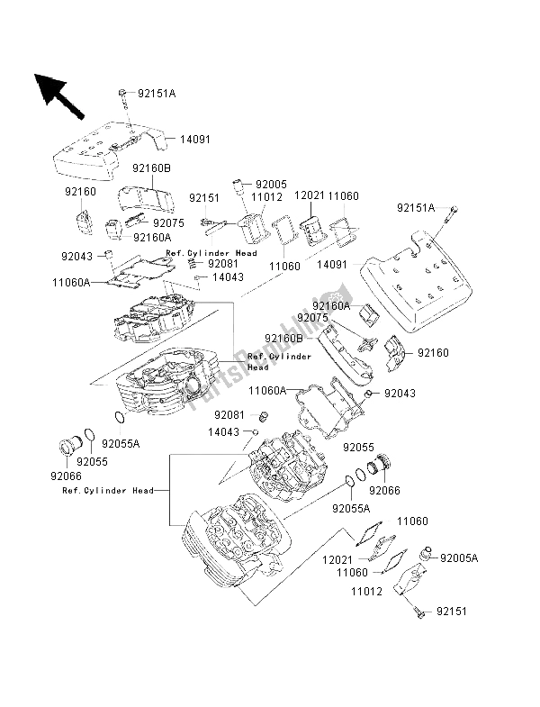 Todas las partes para Cubierta De Tapa De Cilindro de Kawasaki VN 1500 Drifter 2002