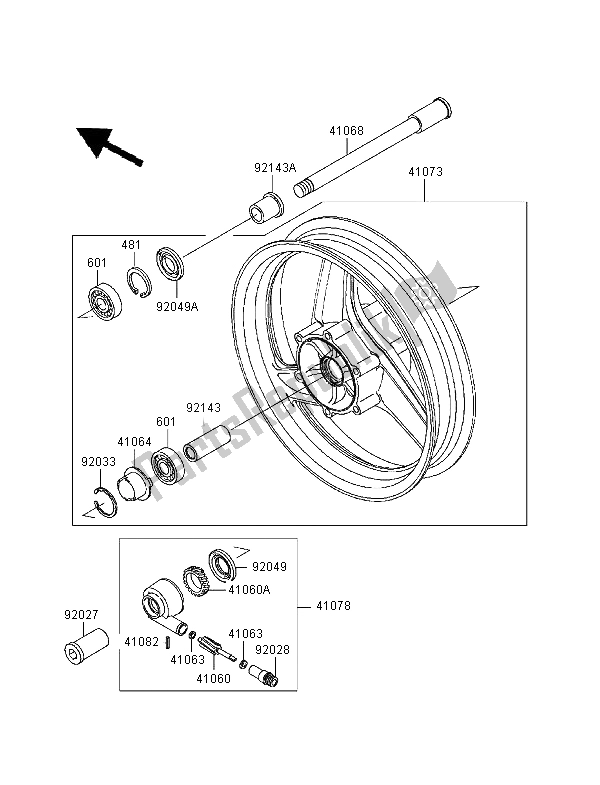 All parts for the Front Hub of the Kawasaki GPZ 500S 1998
