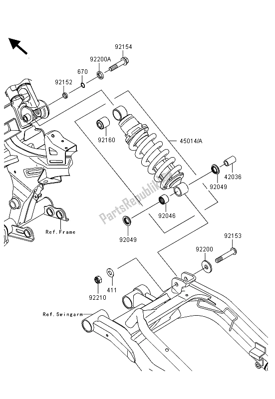 Alle onderdelen voor de Ophanging En Schokdemper van de Kawasaki ER 6F ABS 650 2013
