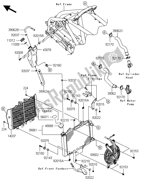 All parts for the Radiator of the Kawasaki KFX 450R 2013