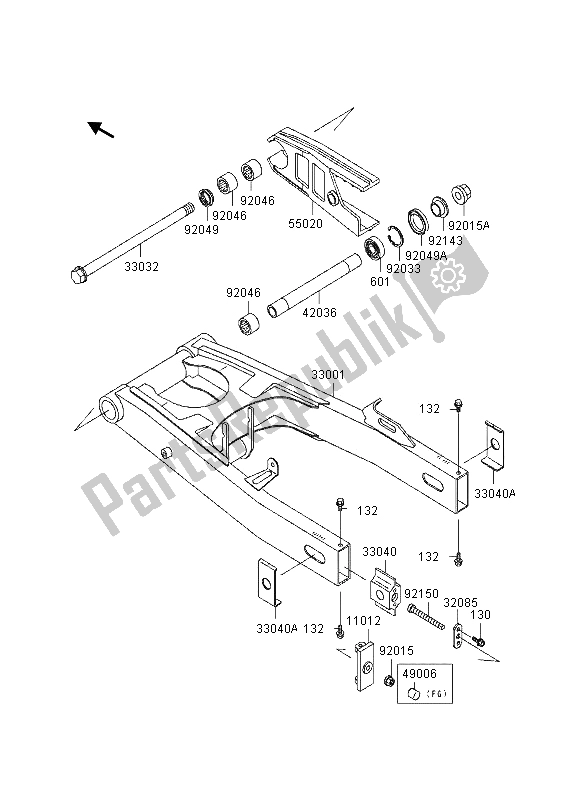 Alle onderdelen voor de Achterbrug van de Kawasaki GPZ 1100 1995