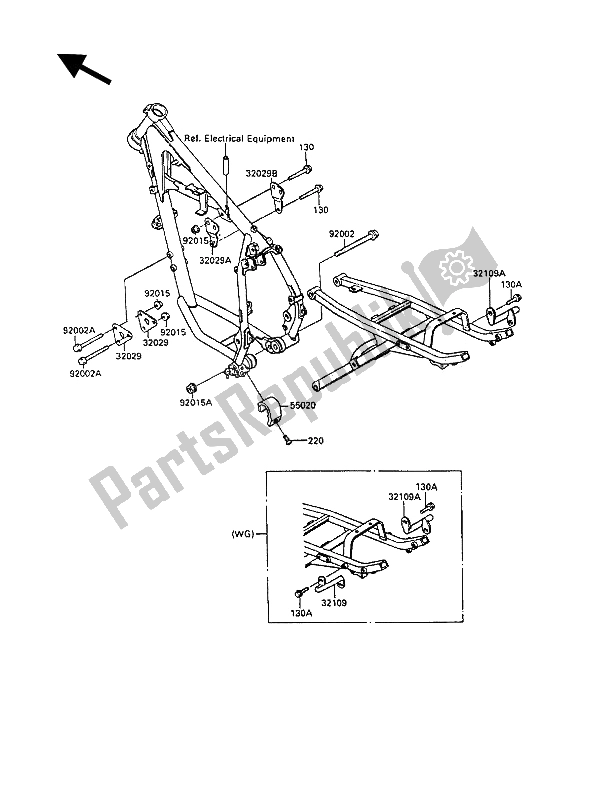 Alle onderdelen voor de Frame Passend van de Kawasaki KLR 250 1991