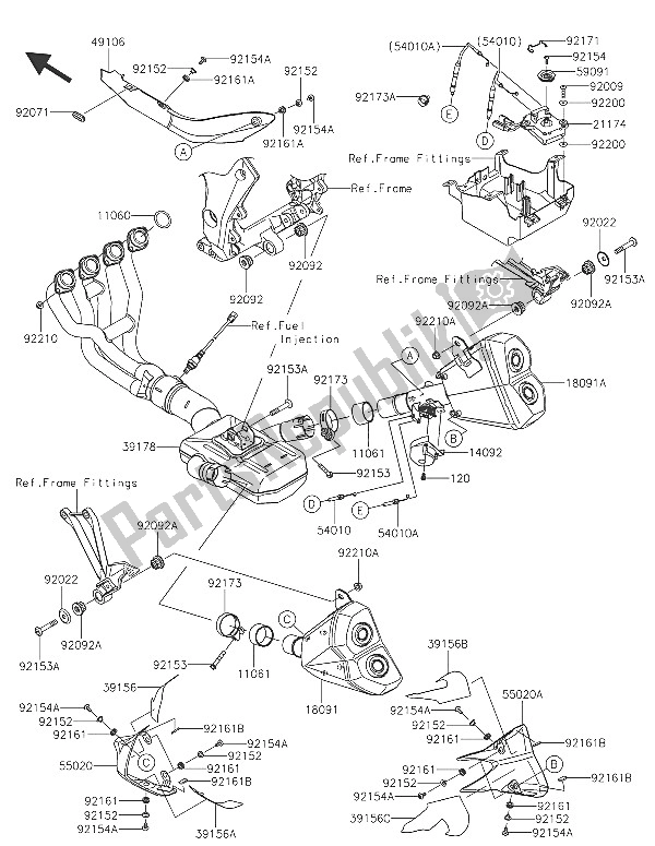 Alle onderdelen voor de Geluiddemper (s) van de Kawasaki Z 1000 ABS 2016