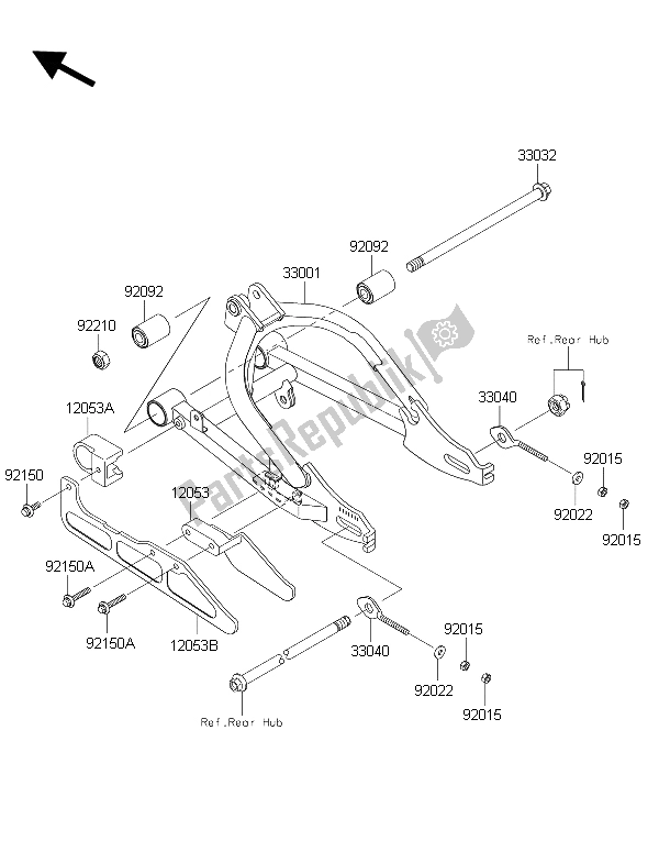 All parts for the Swingarm of the Kawasaki KLX 110 2015