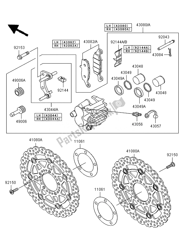 All parts for the Front Brake of the Kawasaki ER 6N 650 2007