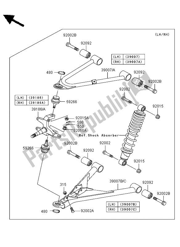 All parts for the Front Suspension of the Kawasaki KLF 300 2004