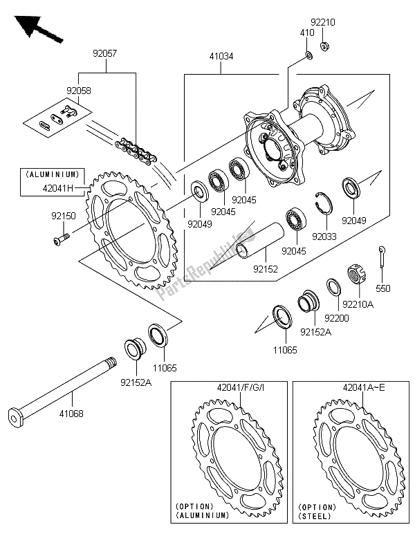 Todas as partes de Cubo Traseiro do Kawasaki KX 450F 2006