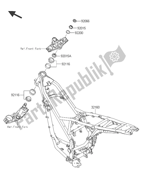 All parts for the Frame of the Kawasaki D Tracker 150 2016