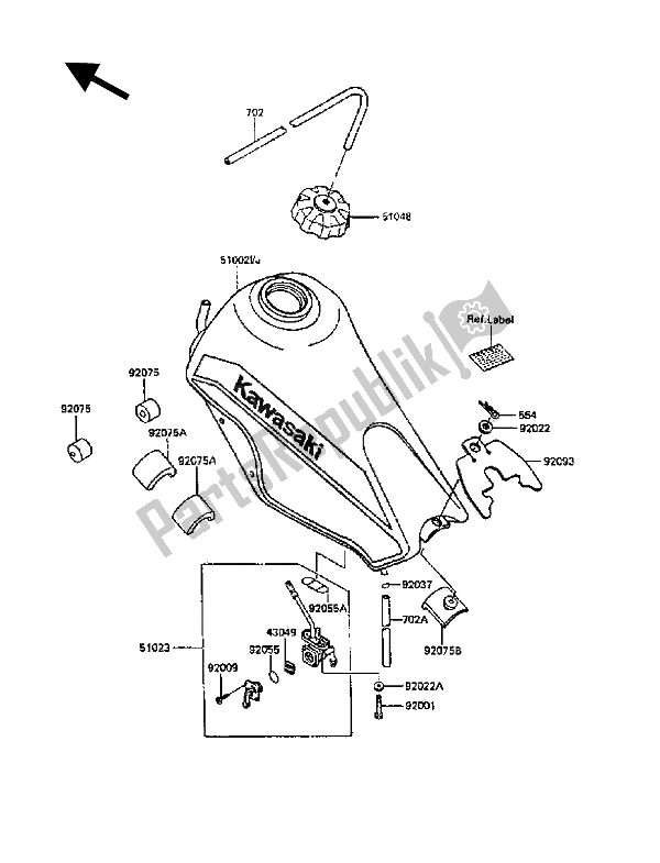 Alle onderdelen voor de Benzinetank van de Kawasaki KLR 600 1988