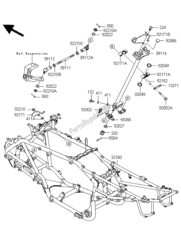 Tutte le parti per il Telaio del Kawasaki KFX 700 2009