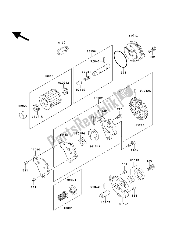 Alle onderdelen voor de Oliepomp van de Kawasaki KLX 650 1994