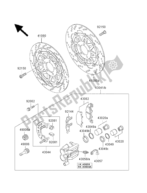 All parts for the Front Brake of the Kawasaki 1000 GTR 1999