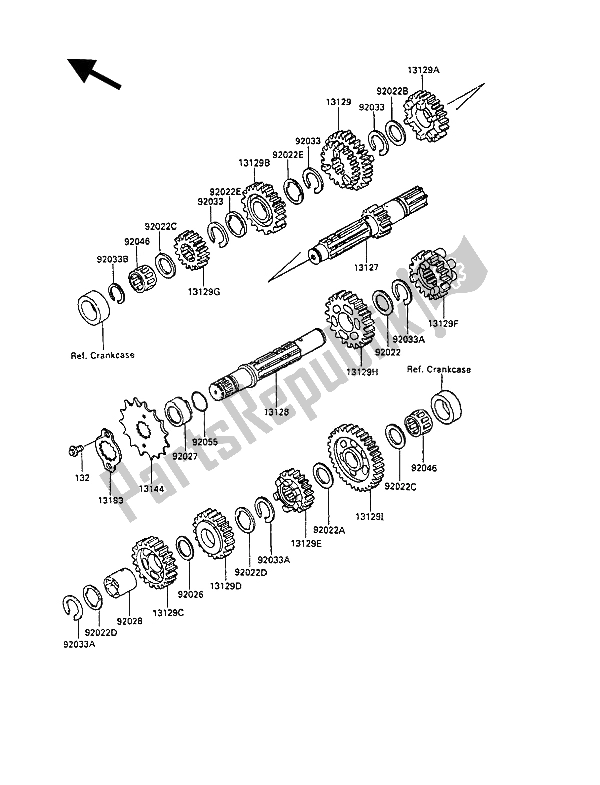 All parts for the Transmission of the Kawasaki KLR 250 1990