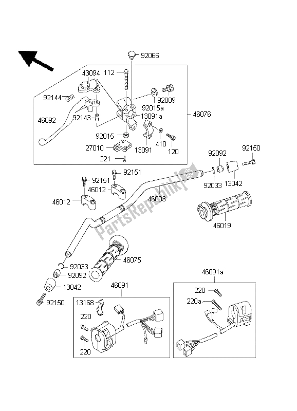 All parts for the Handlebar of the Kawasaki ZR 7S 750 2001