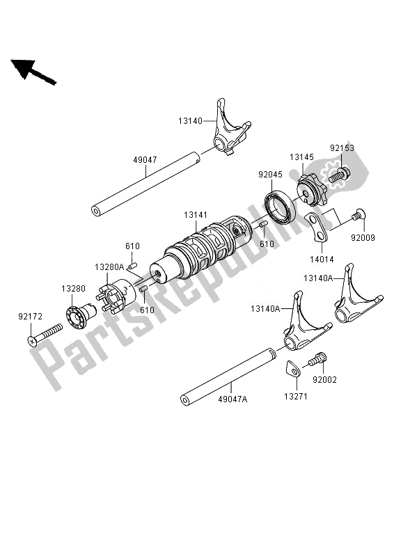 All parts for the Gear Change Drum & Shift Fork of the Kawasaki Versys ABS 650 2007